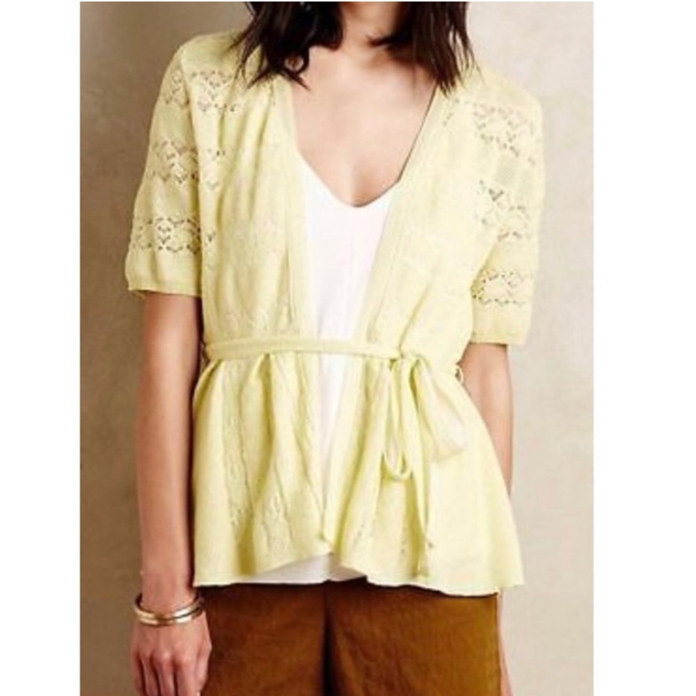 ANTHROPOLOGY Knitted &Knotted Yellow Crochet Cottage Core Coverup Top Sz Large